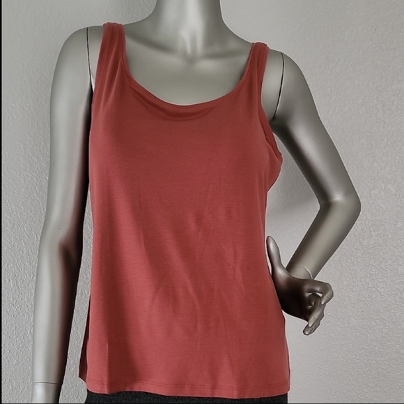 💫Fine Jersey Scoop Neck Slim Top By Eileen Fisher - Picture 1 of 8
